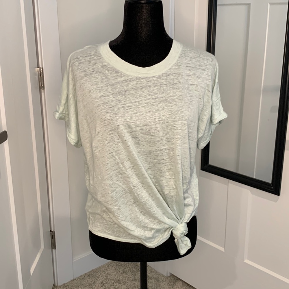 Lou & Grey for LOFT 100% Linen Tie Front Tee in Mint Green
